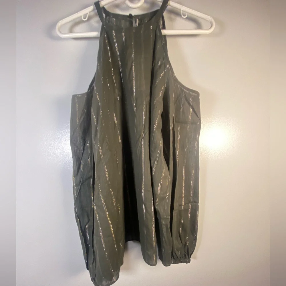Michael Kors Olive Green Blouse with Gold Accents-Metallic!